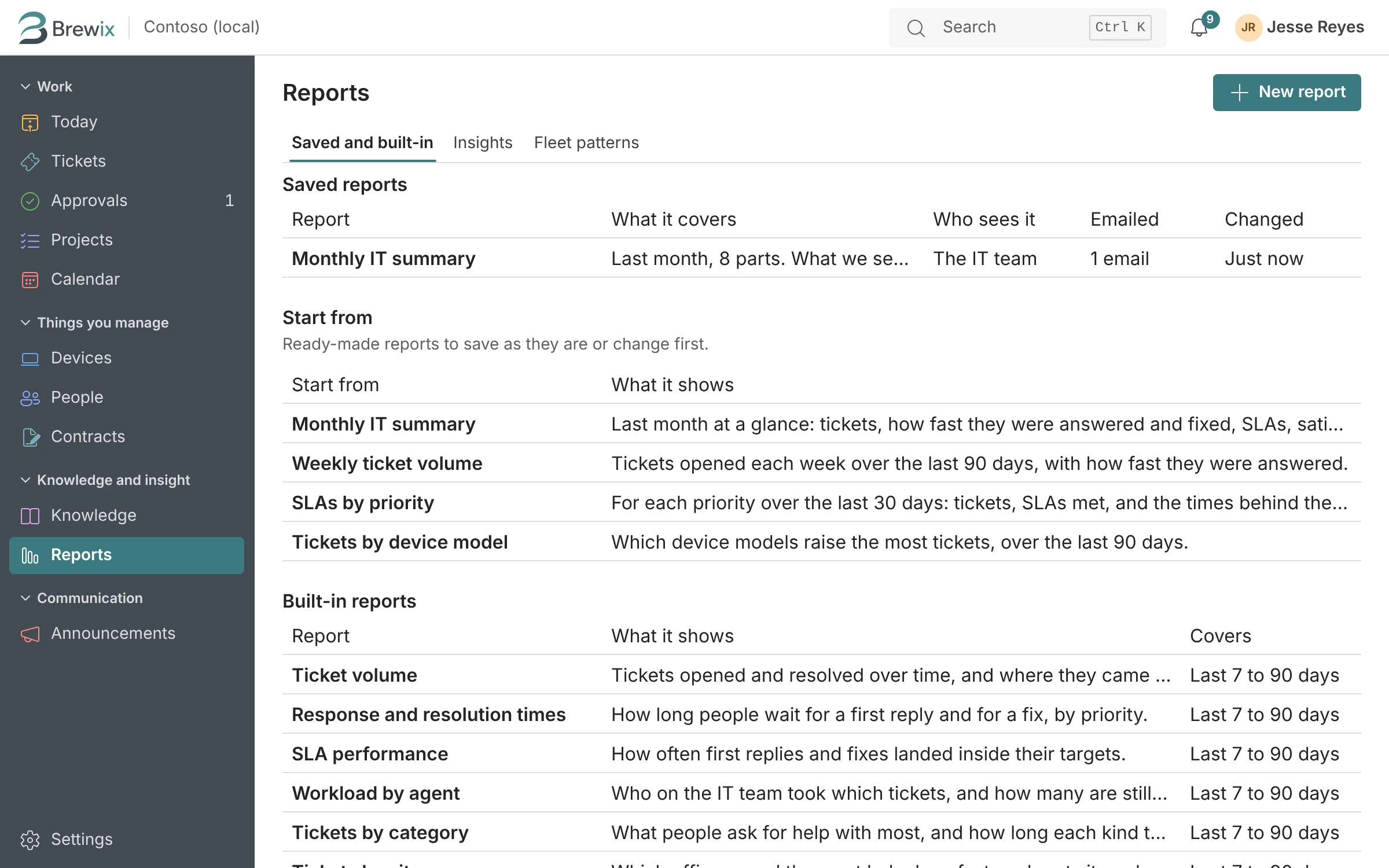 The Reports page in Brewix Desk.