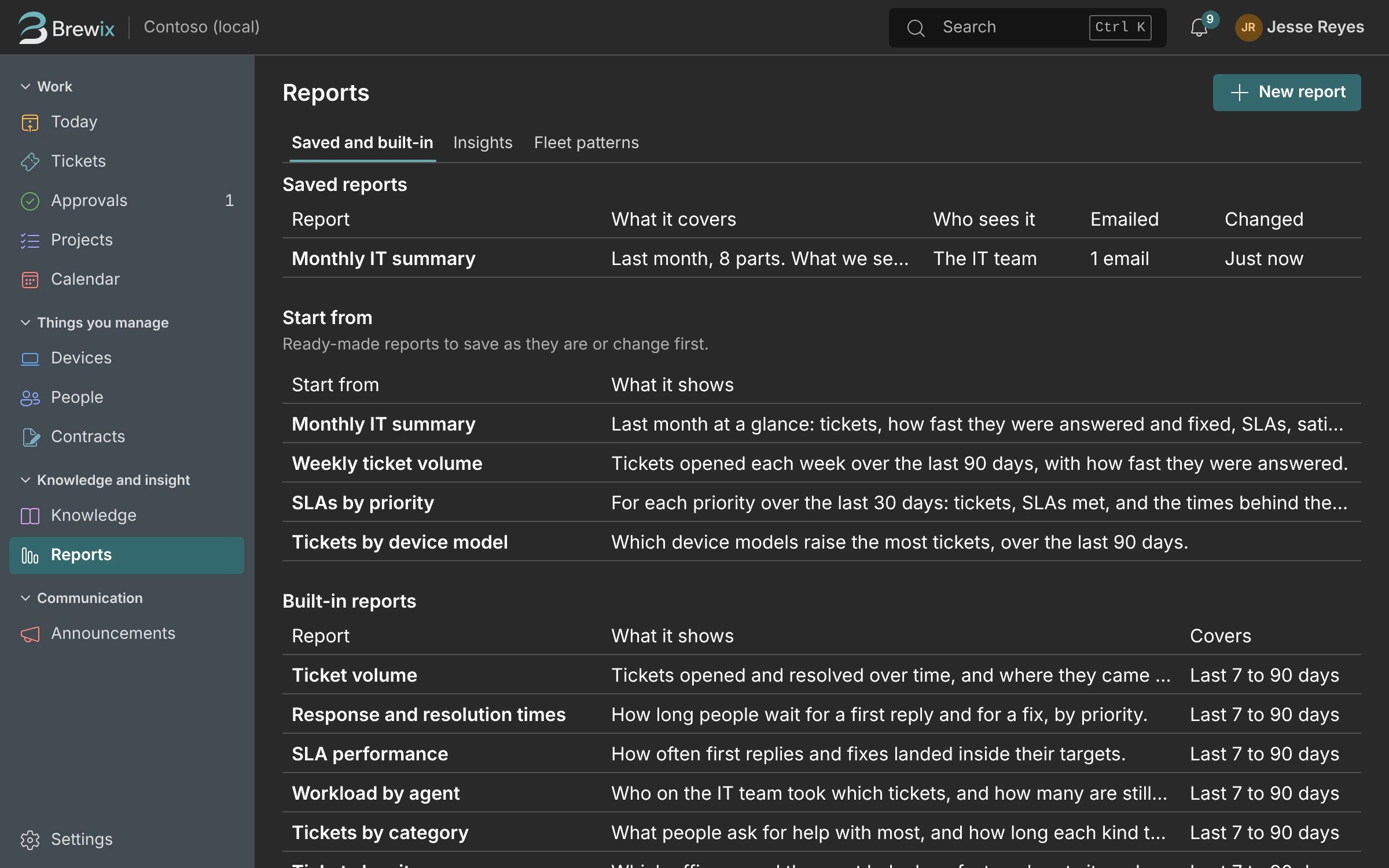 The Reports page in Brewix Desk.